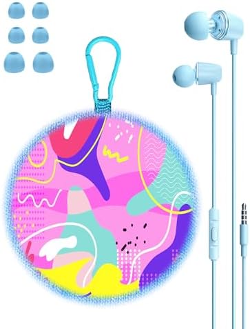 Beach Blue Kids Wired Earbuds – Ultra-Comfortable In-Ear Headphones with Mini Ear Tips, Integrated Mic, and Travel-Friendly Case – Superior Stereo Sound for Classroom Learning and Active Play – Ideal for Daily Use and On-the-Go Adventures