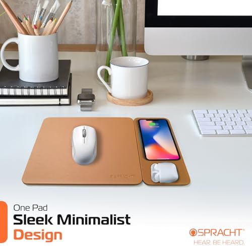 Magnetic Wireless Charging Mouse Pad by Spracht – 15 W Dual Charging for Smartphones & Earbuds – Premium Smooth Tracking Surface – Quick Qualcomm QC3 Technology – Perfect Magnetic Alignment for Optimal Charging – Sleek Workspace Design to Enhance Productivity and Minimize Clutter