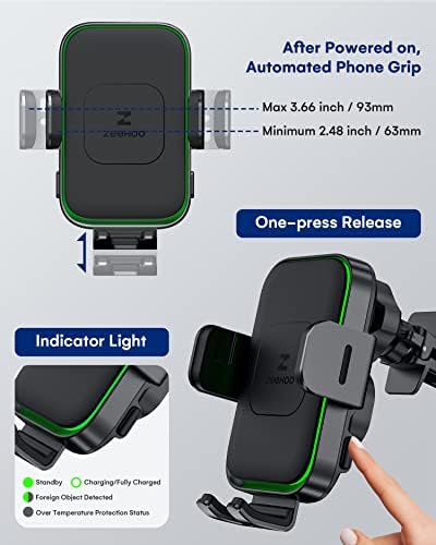 ZEEHOO DUOXX 15 W Fast Wireless Car Charger with Auto-Clamping Technology – High-Speed Dual Coils Phone Holder for i Phone 15, Samsung S23 Ultra & More – Versatile Dashboard & Vent Mount with Smart Sensor for Ultimate Convenience
