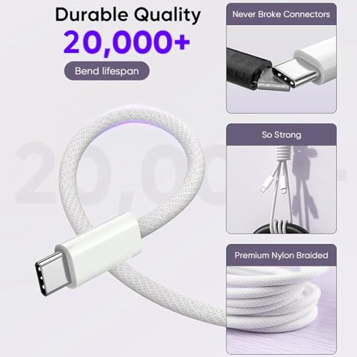 USB C to USB C,240W USB-C Woven Charge Cable,6.6ft 2Pack USB C Cable Fast Charging Cord for Apple MacBook Pro/MacBook Air,iPad Pro/Air,iPad mini,iPhone 16 15 Pro Max Plus Compatible 140W/100W/60W/45W – Enhanced Compatibility and Speed