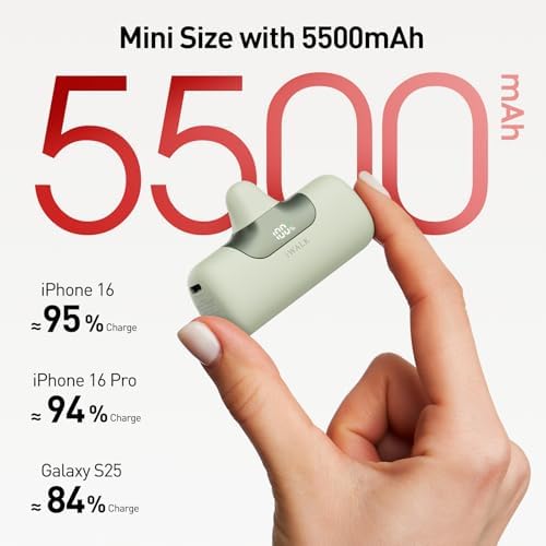 Compact Pink i WALK 5500 m Ah Power Bank – Ultra-Fast 22.5 W USB-C Charger for i Phone 16/15, Samsung Galaxy S25/S24/S23, i Pad – Lightweight Portable Battery for On-the-Go Charging and Enhanced Compatibility