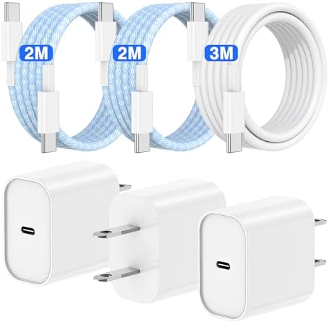 Rapid Charge 20 W USB C Wall Charger for i Phone 15 Pro – 3-Pack with Versatile 6 ft & 10 ft Durable Cables – Stylish Blue Power Adapter for i Phone 15, 15 Pro Max & More – Enhanced Performance with Extended Lengths for Ultimate Convenience