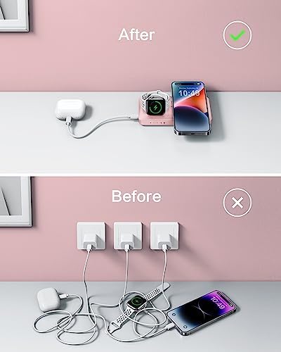 VRURC 10000 m Ah Magnetic Portable Charger – 3-in-1 Fast Wireless Charger for i Phone 14/13/12 Series, Apple Watch & Air Pods – 22.5 W Quick Charge Power Bank in Stylish Pink – Ultimate On-the-Go Charging Solution with Enhanced Compatibility