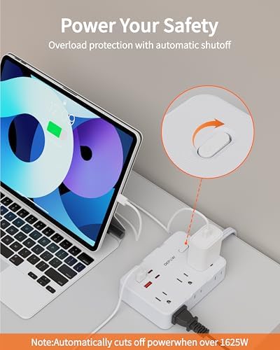 Versatile Surge Protector Power Strip with 6 AC Outlets and 4 Fast-Charging USB Ports – 1050 Joules Surge Protection, 5 FT Wall-Mountable Extension Cord for Home and Office Use – Streamlined Charging Station for All Your Devices