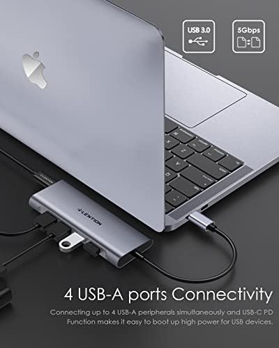 LENTION USB-C Multi-Port Hub – 4 K HDMI Output, 100 W Power Delivery, and 4 USB 3.0 Ports for Ultra-Fast Data Transfer | Perfect for 2024-2016 Mac Book Pro, New Mac Air, Surface, Chromebook, i Phone 15 & More | Space Gray Adapter for Enhanced Connectivity and Productivity