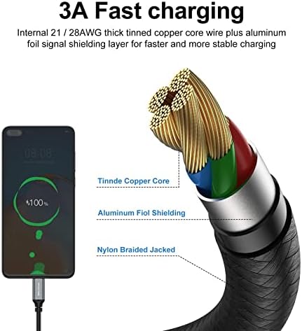 High-Speed USB Type-C Charging Cable 5 Pack – 3 A Quick Charger Cord for Samsung Galaxy S10, S9, S8 Plus & LG V50, V40, G8, G7 – Durable Braided 3 ft Cables in Sleek Silver Finish for Enhanced Performance and Flexibility