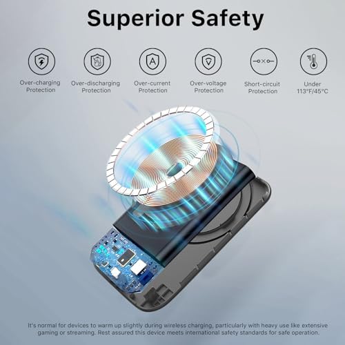 NOBIS 5000 m Ah Slim Magnetic Power Bank with Built-In USB-C Cable – Wireless Portable Charger for Quick Charge 3.0 and Mag Safe Compatibility – 22.5 W Fast Charging Solution for Android and i Phone Users on the Go