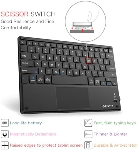 FINTIE Ultra-Slim 4 mm Wireless Bluetooth Keyboard with Multi-Touch Touchpad – Perfect Companion for i Pad, i Phone, Samsung Galaxy, Microsoft Surface & More – Portable, Rechargeable & Versatile Computer Accessory for Effortless Typing and Navigation