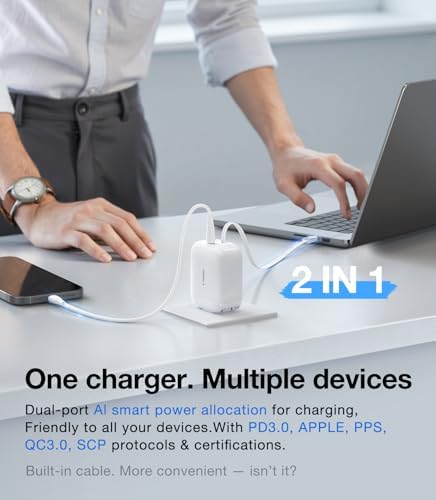 Experience Maximum Efficiency with TORRAS Flex Line 40 W Dual-Port USB-C Charger Block for Galaxy Z Fold 7 – Fast Charging Power Adapter with Retractable Cable, Ideal for i Phone 15/16 & Samsung Galaxy S25/S24 Ultra, Sleek Gold Finish for Ultimate Style and Portability