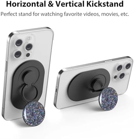 Magnetic Phone Grip for MagSafe, Phone Ring Holder Finger Kickstand Wireless Charging Compatible, Adjustable Magnet Phone Rings Gripper Stand for iPhone Mag-Safe Accessories – Sparkle Black – Enhanced Compatibility and Speed