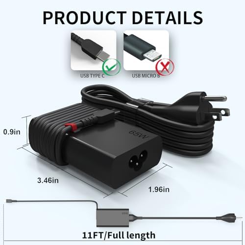 65 W USB-C Laptop Charger for Lenovo Think Pad, Yoga, and Chromebook – Universal Power Adapter with Enhanced Compatibility for Fast Charging Across Multiple Models Including X1 Carbon, T-Series, and More – Ideal Replacement for HP, Dell, Acer, and ASUS Devices – Reliable 110-240 V Input, 1-Year Warranty