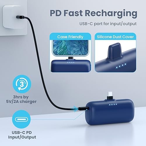 Ultra-Compact 5200 m Ah USB C Power Bank – Fast Charging Mini Portable Charger for i Phone 16/16 Plus/15/15 Plus/15 Pro Max, Galaxy S25/S24, i Pad, and Android Devices – Essential Power Solution for On-the-Go Charging