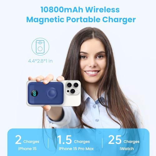 Revolutionary 4-in-1 Magnetic Portable Charger 10800 m Ah – Rapid USB-C Power Bank with LCD Display, Fast Charging for i Phone 16/15/14/13/12 & Apple Watch – Sleek White Design for Ultimate Compatibility and On-the-Go Convenience