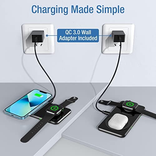 Dual Wireless Charging Pad – 15 W Fast Charge for i Phone & Samsung Devices, Air Pods, and Apple Watch – Sleek Qi-Enabled 2 in 1 Charger with QC 3.0 Adapter for High-Speed Power Delivery and Device Safety – Perfect for Home and Office Use