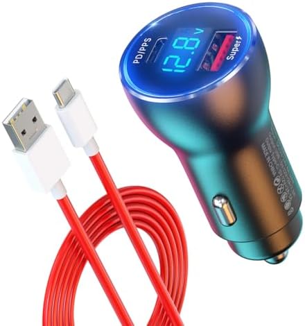 Ultra-Fast Dual Port One Plus Car Charger – 100 W PD Adapter with 2 Durable Cables for One Plus 13, 12, and More – Universal Compatibility with Samsung & i Phone – Compact Travel Essential for Rapid Charging on the Go – Built-in Safety Features for Overheating Protection