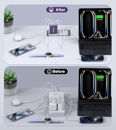 50 W Dual Type C Fast Charging Power Adapter 2-Pack – High-Performance USB-C Charger for i Phone, Samsung, i Pad, and Nintendo Switch – 5-Port Multi-Device Charger for Home and Travel – Compact, Safe, and Reliable Charging Solution