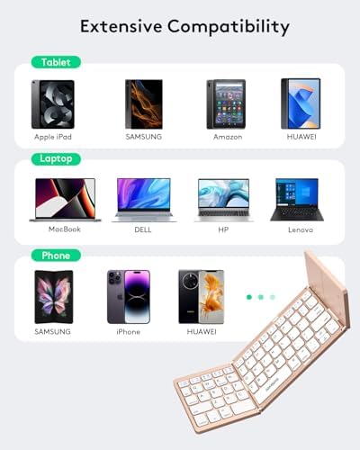 Samsers Portable Bluetooth Keyboard with Touchpad – Ultra-Slim Foldable Wireless Keyboard for Effortless Typing on Android, Windows, and i OS Devices – Rechargeable, Travel-Friendly Design with Device Holder – Black