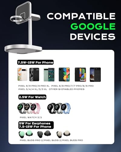 Basketball-Inspired 3-in-1 Magnetic Charging Station for Google Pixel 9/9 Pro XL, Pixel 8/8 Pro, Pixel Watch 2/3 & Pixel Buds Pro/2 – 15 W Fast Wireless Charger with 30 W Adapter, Enhanced Stability & Creative Design for Home and Office Use – Durable Aluminum Alloy Build with Precision Magnetic Alignment