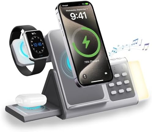 Multifunctional 3-in-1 Wireless Charging Station with White Noise Machine, Adjustable Night Lights & Auto-Off Timer – Ideal for Charging Multiple Devices, Enhancing Relaxation, and Reducing Clutter in Home or Office Spaces