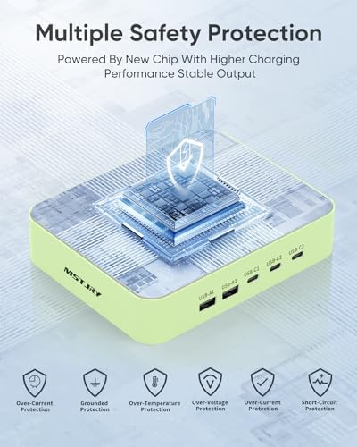 MSTJRY 90 W USB C Charging Station – Versatile 5-Port Fast Charger for i Phones, i Pads, Tablets & Air Pods – Customizable Charging Dock with Adjustable Dividers for Home, Office & Classroom – Optimal Compatibility & Safety Features