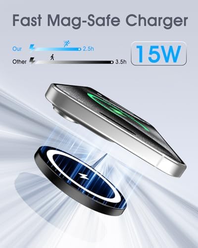 Magnetic Wireless Charger Duo for Apple Devices – 15 W Fast Charging Pad for i Phone 12-16 Pro Max, mini & Air Pods 2/3/4/Pro – Secure Magnetic Connection, Sleek Silver Finish for Modern Tech Aesthetics – Optimal Compatibility & Effortless Charging Experience