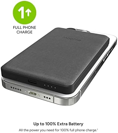 Mophie Snap+ Juice Pack Mini – Portable Magnetic Wireless Charger with 5000 m Ah Battery for Rapid Charging – Perfect for Mag Safe & Qi Smartphones – Sleek Black Power Bank for Apple, Samsung, and Google Devices – Essential On-the-Go Charging Solution