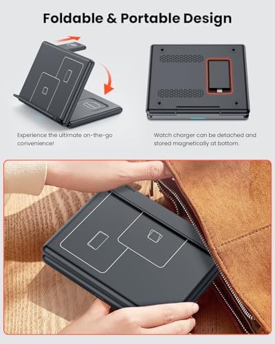 GEEKERA 3-in-1 Foldable Wireless Charging Station for Samsung – Fast Charging Dock for Galaxy Z Flip/Fold 6-3, S24-S20 Ultra Plus, Watch 6-3 Active & Buds 2 Pro/Live – Compact, Non-Slip Design for Home, Office & Travel