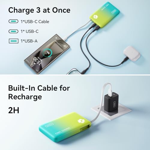 INIU Paw Go 10,000 m Ah Portable Charger – 45 W Fast Charging Power Bank with Built-in USB-C Cable in Vibrant Tropic Punch – Essential Travel Companion for i Phone 16/15 Pro Max & Samsung S25/S24 – Sleek, Lightweight Design for Effortless On-the-Go Power Solutions