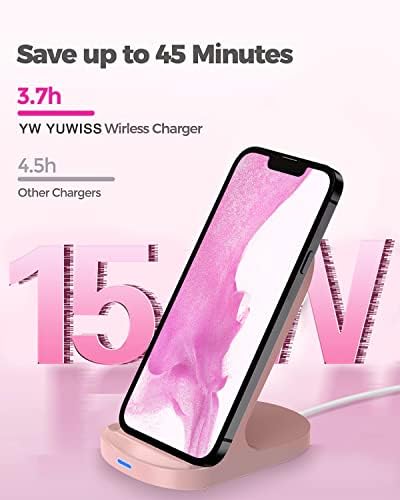 YW YUWISS 15 W Fast Wireless Charger Stand – Ultra-Compatible Charging Solution for i Phone 14/13/12 Series & Samsung Galaxy S22/S21/S20 – Vertical & Horizontal Design for Effortless Device Access, Enhanced Safety Features, Portable & Stylish Tech Accessory