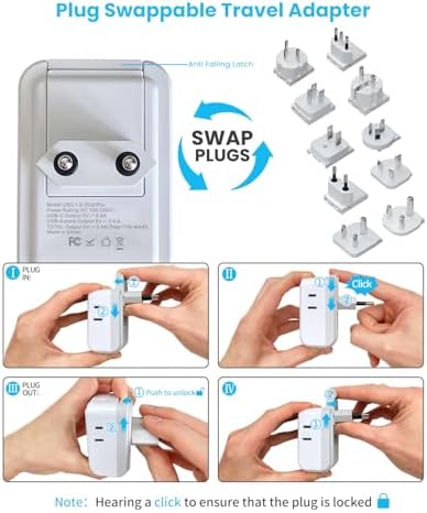 VINTAR All-in-One Global Travel Adapter: Ultimate Universal Power Converter with 4 AC Outlets & 3 High-Speed USB Ports (2 USB-C) – Enhanced Worldwide Compatibility for Europe, UK, Australia, Japan, and Africa – Must-Have Travel Accessory with Interchangeable Plug Attachments for Effortless Device Charging