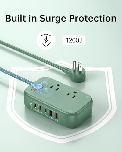 Effortless Power: 65 W USB Charging Station with Surge Protection – 5 FT Flat Extension Cord for Travel, Home, Office & School – Multi-Device Charging Hub for Fast, Safe Energy Delivery – Lightweight & Compact Design for Ultimate Portability
