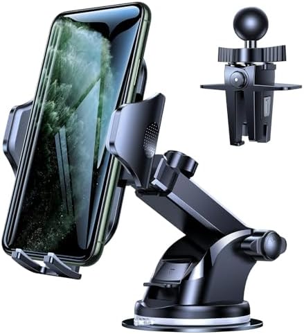 Universal 3-in-1 Car Phone Holder with Adjustable Suction Cup – Versatile Windshield, Dashboard & Air Vent Mount for i Phone 14, 15, 16 and Smartphones up to 6.8 Inches – Enhance Your Driving Safety and Accessibility