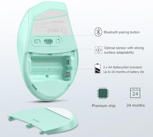 TECKNET Bluetooth Wireless Mouse – Ergonomic 4800 DPI Precision with 6 Adjustable Settings, Long-Lasting 2-Year Battery, and 6 Functional Buttons for Laptops & Windows – Sleek Grey Design for Enhanced Comfort and Productivity