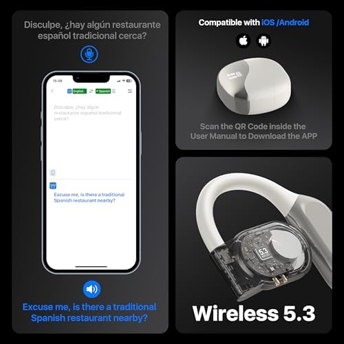 OWS 3-in-1 Advanced AI Translation Earbuds – Effortless Real-Time Communication in 144 Languages for Travelers, Business Professionals, and Language Learners, Ergonomically Designed for Comfort with Long Battery Life and Seamless Bluetooth Connectivity