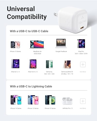 VOLTME 30 W Ga N USB-C Charger with 3 ft Cable – Ultra-Compact Foldable Wall Adapter for i Phone 15/15 Pro/14/14 Pro Max & Samsung Galaxy – Ultimate Fast Charging Solution for Home, Office, and Travel Needs
