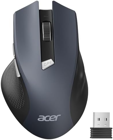 Acer Wireless Mouse for Laptop – Ergonomic 2.4 GHz Cordless USB Mouse with 3 Adjustable DPI Settings (800/1200/1600) for Enhanced Productivity | Perfect for Medium to Large Hands, Featuring 6 Functional Buttons for Office & Home Use, Durable Design for Long-Lasting Performance