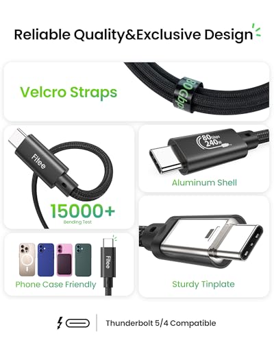 Fitee Thunderbolt 5 USB4 Cable – 4 FT High-Speed 80 Gbps Data Transfer & 240 W PD3.1 Charging, 16 K Dual 8 K Video Support – Durable Braided USB C Cable for i Phone 16, Mac Book Pro, PSSD & More – Ultimate Performance & Compatibility