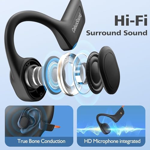 Revolutionize Your Workout with Waterproof Bone Conduction Headphones – Bluetooth 5.3 Open-Ear Sports Earbuds for Active Lifestyles – 10-Hour Battery Life and Built-in Microphone for Seamless Communication – Lightweight Ergonomic Design Perfect for Running, Cycling, and Gym Activities – Stay Alert and Enjoy Premium Sound Quality While Staying Connected