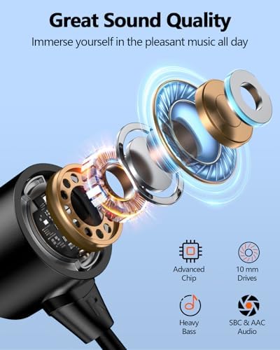 NANAMI Bluetooth Wireless Earbuds – IPX7 Waterproof In-Ear Headphones with Hi-Fi Stereo Sound, Magnetic Neckband & 18 Hours Playtime for Sports and Workouts – Enhanced Comfort & Noise Cancellation for Active Lifestyles