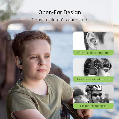 LOBKIN Kids Bluetooth Earbuds – Safe Listening with Lightweight Open Ear Design and IPX5 Waterproof Protection – Advanced Bluetooth 5.3, Built-in Microphone – Perfect for School, Home, and Outdoor Adventures – Ideal Gift for Young Explorers