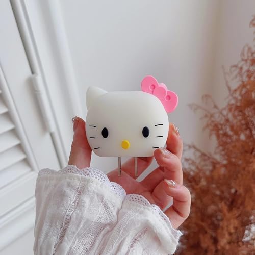 Adorable 3 D Cartoon Charger Protectors – Kitty & Bear Pack of 2 for i Phone 11, 12, 13, 14 Pro Max – Cute Silicone Cable Sleeves for Enhanced Durability & Style – Protect Your Charging Heads from Damage & Dust with Kawaii Designs – Compatible with 18 W & 20 W i Phone Chargers – Lightweight & Portable Charging Accessories for Everyday Use