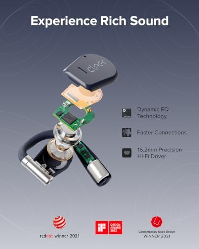 Cleer ARC Open Ear True Wireless Earbuds – Immersive Sound with Touch Control, 18-Hour Battery Life, Adjustable Ear Hooks for Active Comfort, Bluetooth 5.0 Connectivity, Tailored EQ Settings, Stylish Navy Blue Design for Dynamic Lifestyles