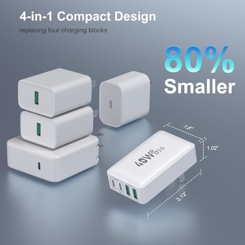 Excgood 40 W Multi-Port USB C Charger Block – 4-Port Fast Charging Wall Adapter with Dual PD & QC Technology, Compact Foldable Design for Travel, Compatible with i Phone 16/15 Pro Max/14/13, i Pad, Galaxy S23 – Sleek Black Finish, 2-Pack for Ultimate Device Compatibility and Efficiency