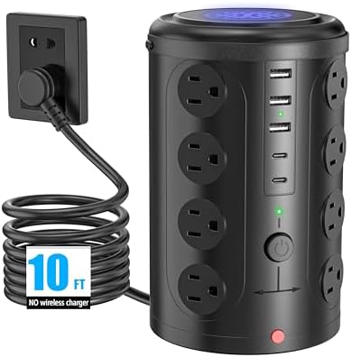 Advanced Surge Protector Power Strip with 15 W Wireless Charging Station – 16 AC Outlets & 5 USB Ports (Including 2 USB-C) for Optimal Home, Office, and Dorm Room Use – 10 FT Cord for Enhanced Flexibility and Speedy Device Charging