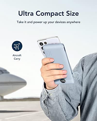 VEGER Ultra-Slim 10,000 m Ah Portable Charger with Built-in Cables and Integrated Wall Plug – Fast Charging Power Bank for i Phone, i Pad, Samsung, and More – Essential Travel Battery Pack for On-the-Go Charging and Enhanced Device Compatibility