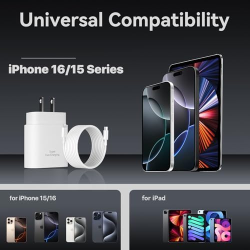 30 W USB-C Fast Charging Wall Charger with 10 FT Type C Cable – Ultimate Power Solution for i Phone 16 Pro Max, i Pad Pro/Air, Galaxy S25/S24 – Superior Speed, Versatile Compatibility & Long-Lasting Durability for All Your Charging Needs
