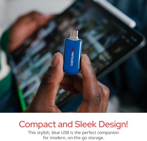 Unlock Ultimate Data Storage with Verbatim 256 GB USB-C Flash Drive – High-Speed USB 3.2 Gen 1 for Seamless File Transfers – Sleek and Portable Blue Thumb Drive for Students and Professionals