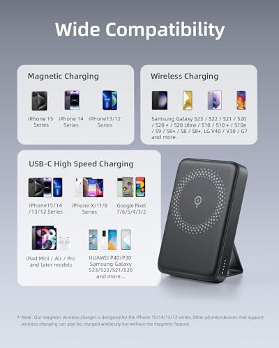 Magnetic Wireless Portable Charger 10,000 m Ah Power Bank with 20 W Fast Charging, Foldable Stand & USB-C Compatibility – Ultimate i Phone 16/15/14/13/12 Series Charging Solution for On-the-Go Convenience