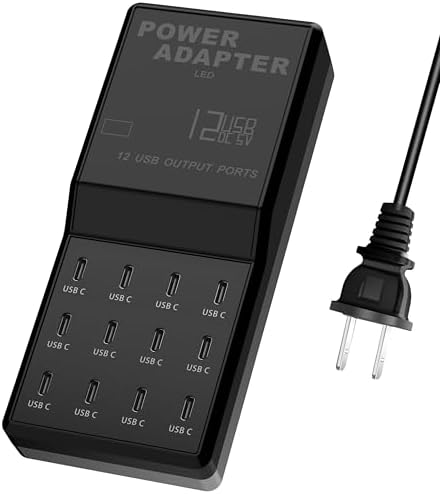 65 W 12-in-1 USB-C Charging Station for i Phone 16 Pro/Max, Mac Book Pro/Air & i Pad Pro | High-Speed Multi-Device Desktop Charger with 12 USB-C Ports & 5 ft Flat Power Cord | Perfect for Home & Office Efficiency and Clutter-Free Charging Solution