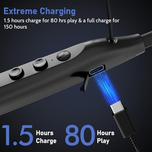 Revolutionary Neckband Bluetooth Earbuds with Bluetooth 5.3 – 80-Hour Playtime, IPX6 Waterproofing for Ultimate Durability, Immersive Deep Bass Sound, Magnetic Storage for Hassle-Free Use – Perfect for Gym, Running, and Travel Enthusiasts